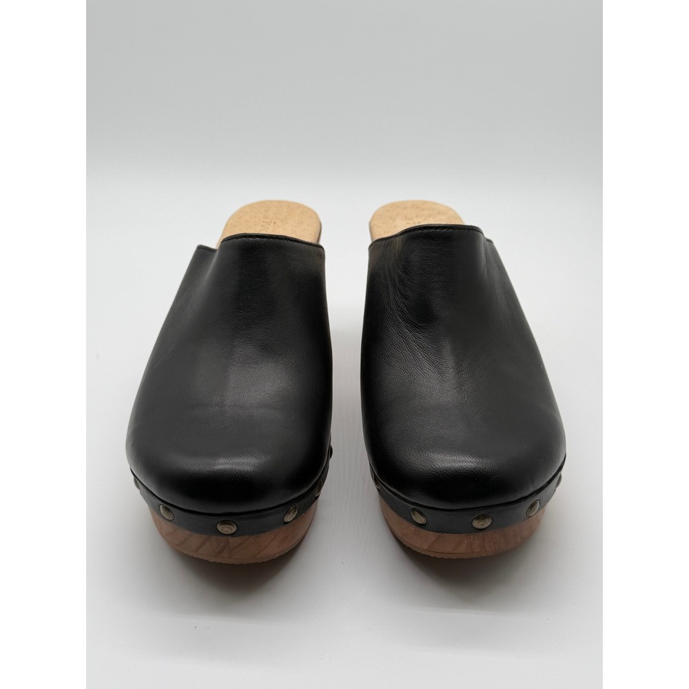 Anthropologie Five Worlds Clogs Sz 10 Black Leather Wood Platform Studded Mules - Picture 9 of 14